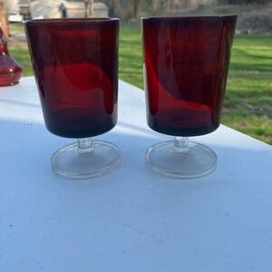 vintage Ruby Red wine glasses "Cavalier" pattern Cristal D'Arques-Durand